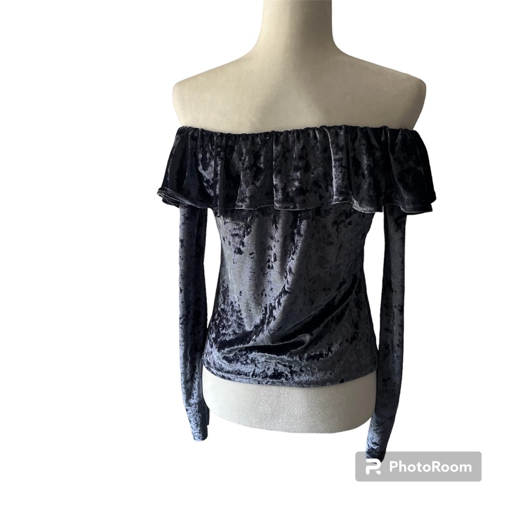 Persaya Crushed Velvet Gray Off/On Shoulder Top Sz M